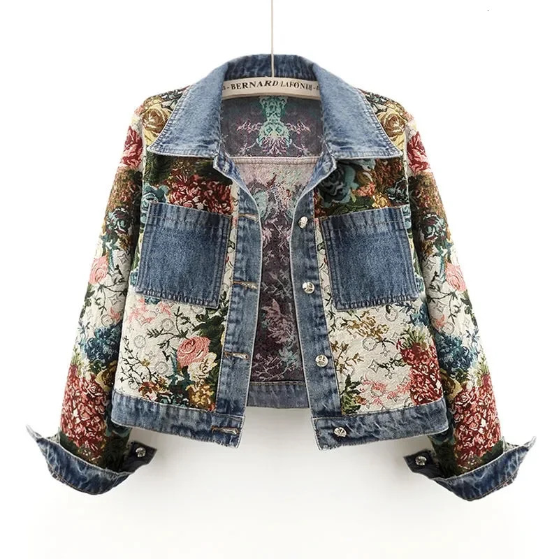 Spring Autumn Printing Short Denim Jacket Women Fashion Loose Leisure Coat Patchwork Button Vintage Outerwear Female 251231
