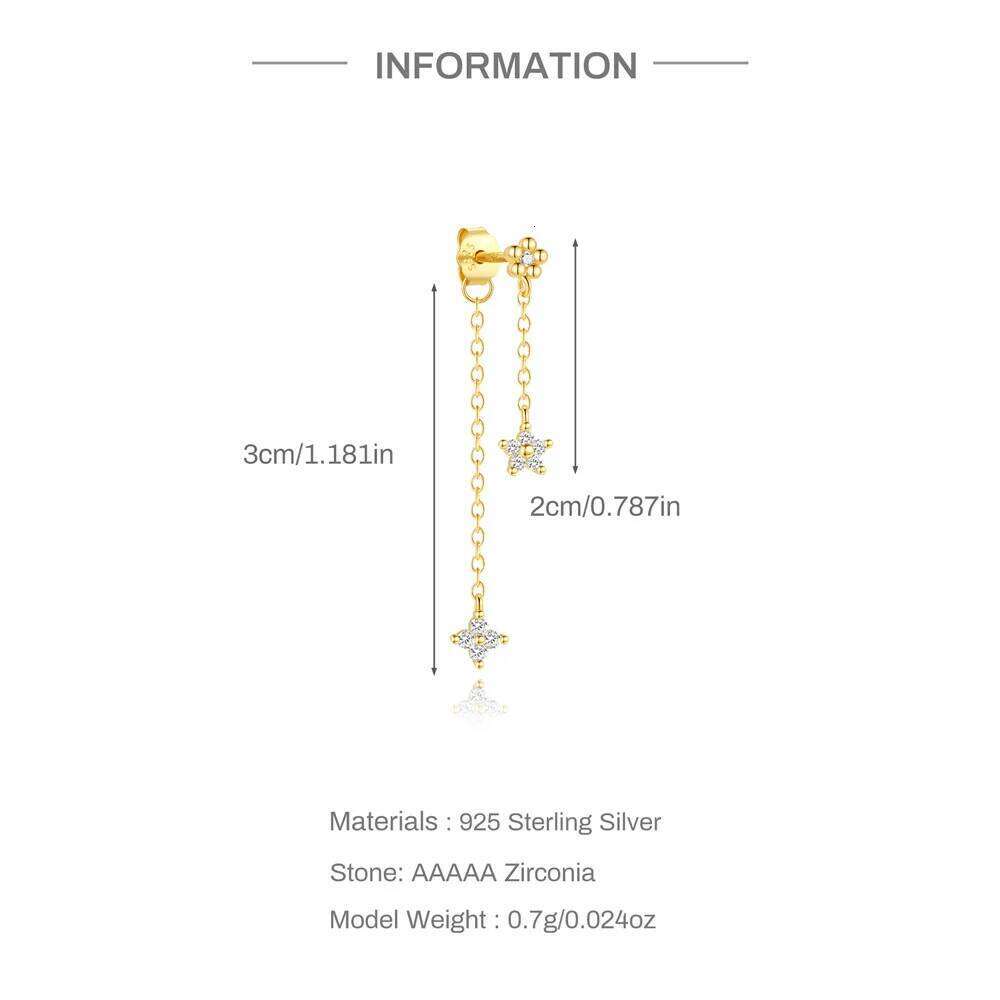 Aide 925 Sterling Silver 1pc Mini Zircon Tassel Long Chain Dangling Stud Earring For Women Minimalist Elegant Jewelry Party Gift