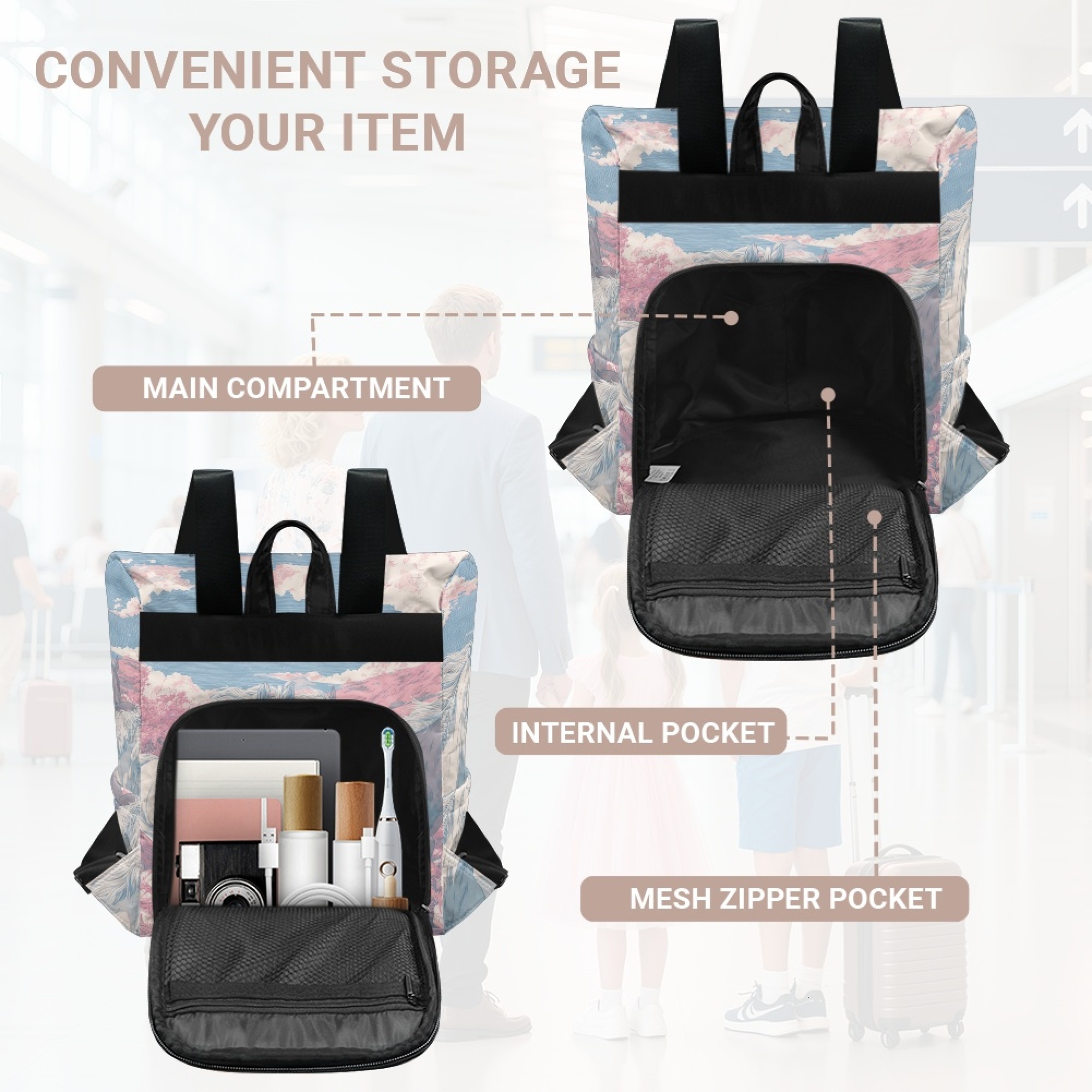 Custom H Designer Fashion Anti Theft Backpack Luxury Horse Pattern Unisex Full Print Backpack Laptop Bag Travel Bag H25