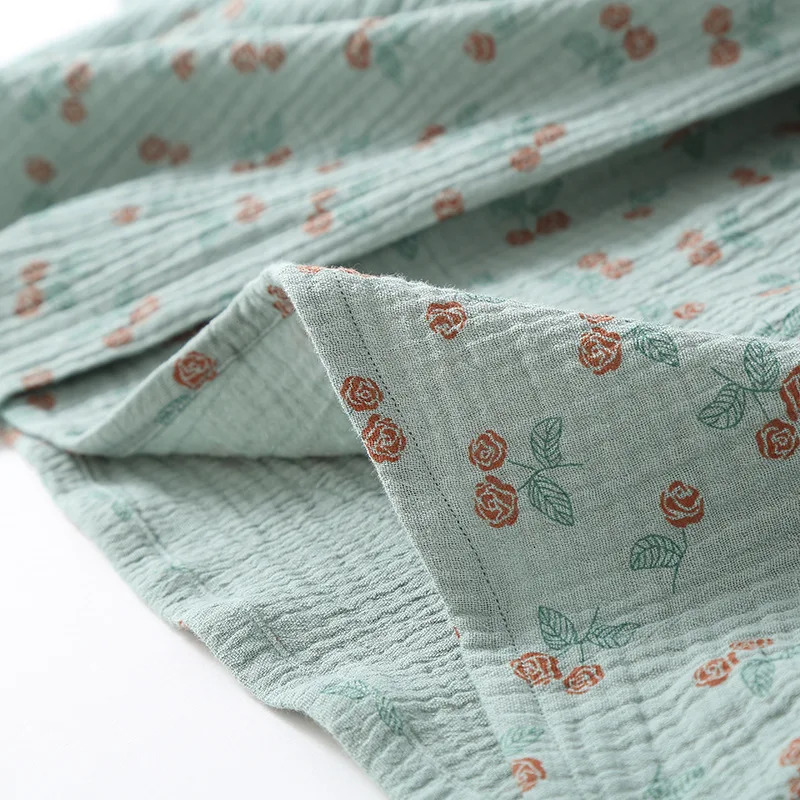 Cotton Doublelayer Gauze Kimono Robes with Long Pants Pajamas Set for Womens Spring and Autumn Thin Style Retro Home Clothes 251231