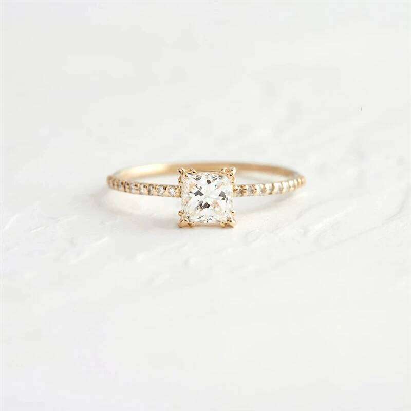 Aide 925 Sterling Silver Gold Square Zircon Crystal Rings For Women Luxury Oval Round Rhinestone Wedding Engagement Slim Ring