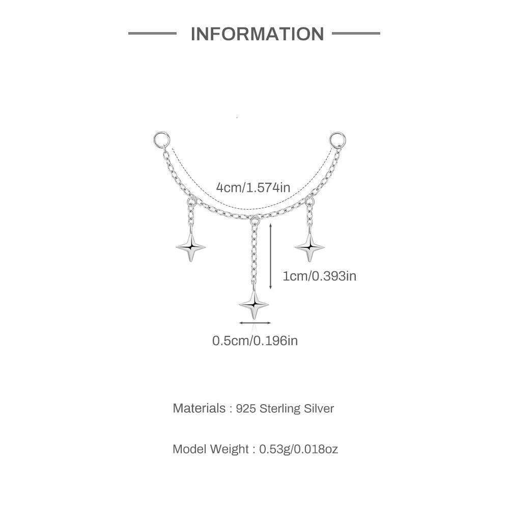 Aide S925 Sterling Silver Zircon Tassel Chain DIY Jewelry Star Teardrop Dangle Piercing Accessories for Layered Ear Looks