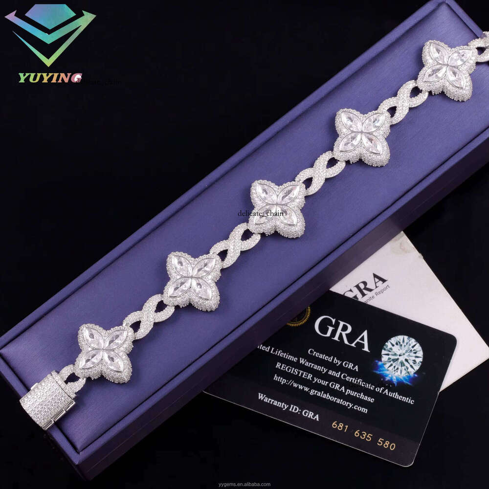 Yuying New Design Pass Test Silver Ice VVS Silicon Stone Diamond Cross Shape Bracelet Cuban Link Hiphop Jewelry