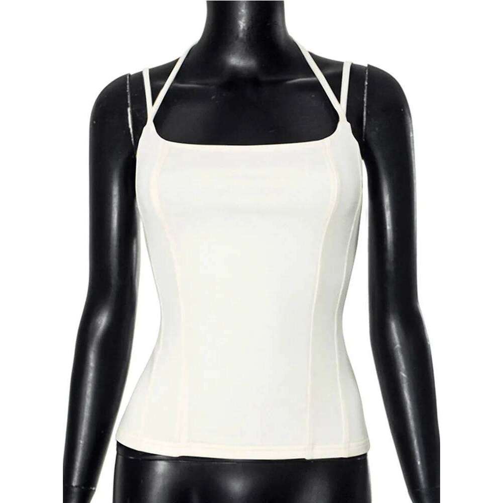 Women's Slim Fit Shoulder Bared Double Rope Tear Stitch Vest Top Spring Summer New Style Fashionable T-Shirt