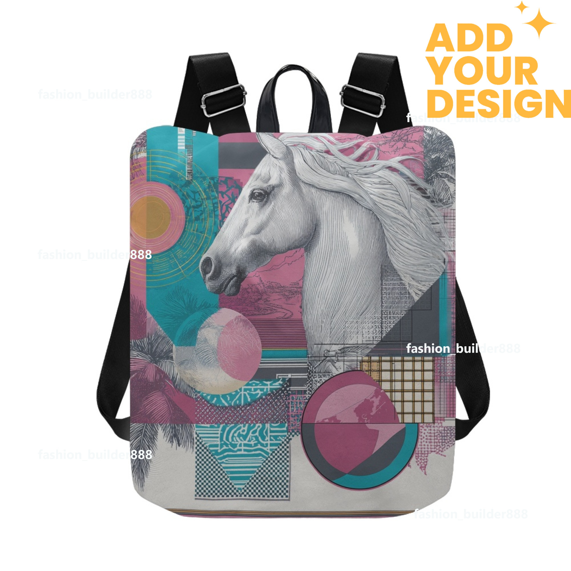 Custom H Designer Fashion Anti Theft Backpack Luxury Horse Pattern Unisex Full Print Backpack Laptop Bag Travel Bag H42
