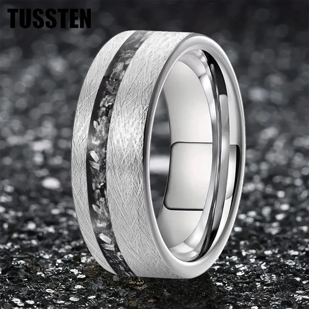 TUSSTEN 6/8MM Mens and Womens Wedding Ring With Meteorite Fragments Inset in the Offset groove for a Comfortable Fit 251230