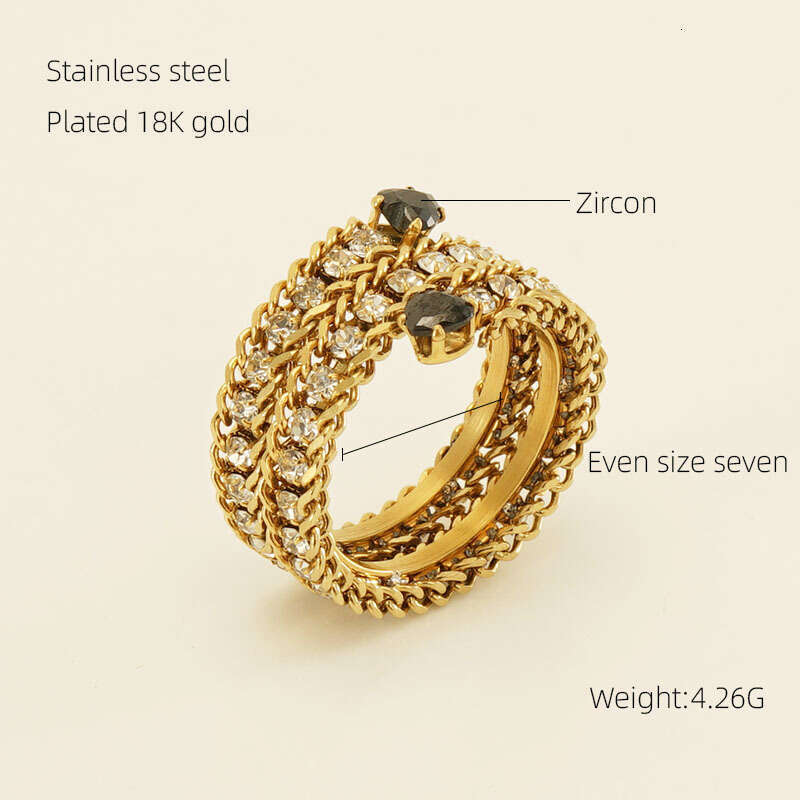 New Fashion Ring for Women Stainless Steel 18k Full Diamond Multi Layer Adjustable Open European and American Trendy Personality Ring Wholesale