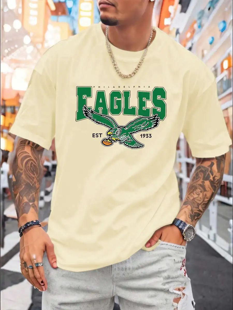 100 Cotton Eagles Graphic Mens T-Shirt Short Sleeve Crew Neck Casual Top for Summer and Spring Mens Clothing 251231