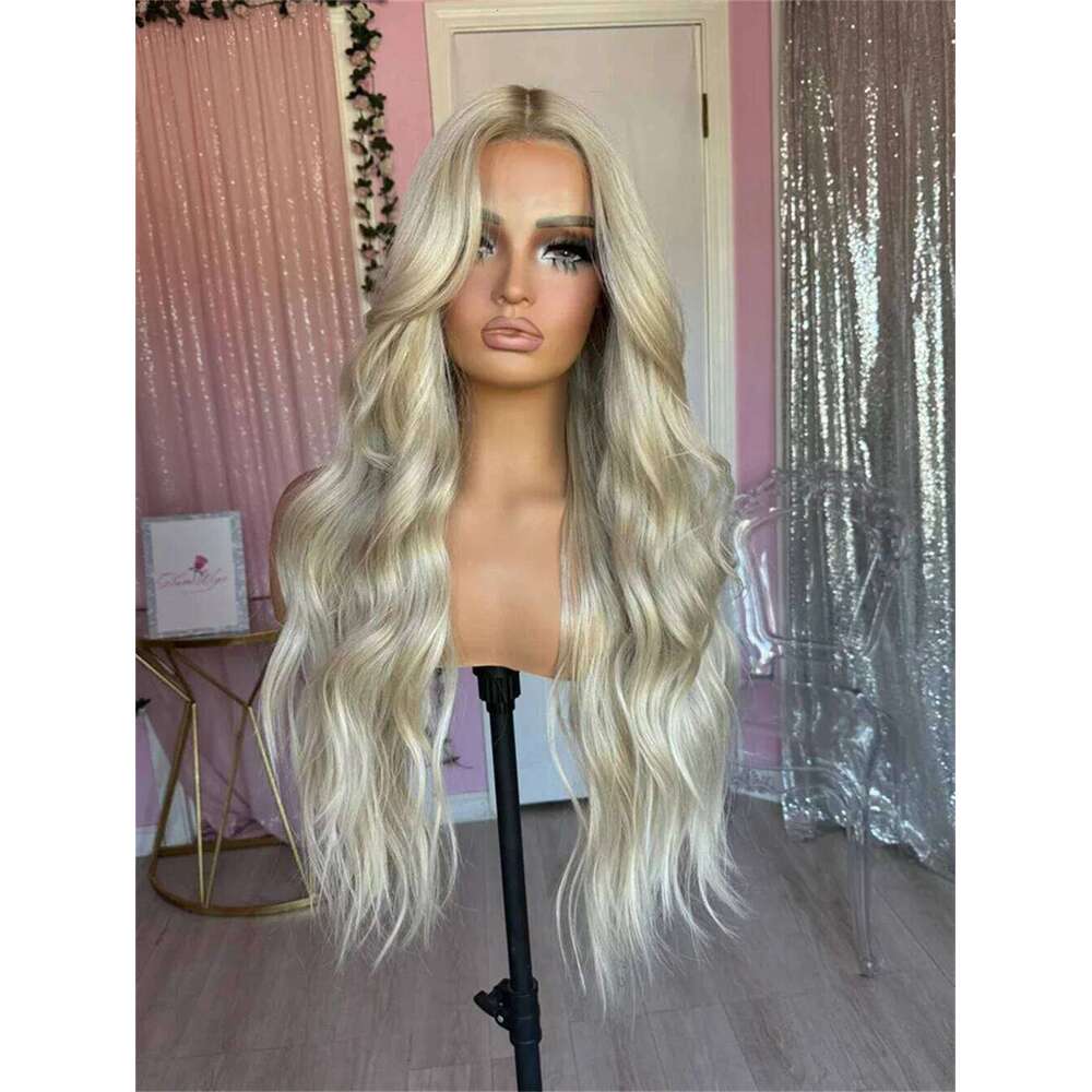 Ombre Lace Front Wigs Women Middle Part Natural Wavy Blonde 13x4 Glueless Synthetic Wig for Daily Party Use
