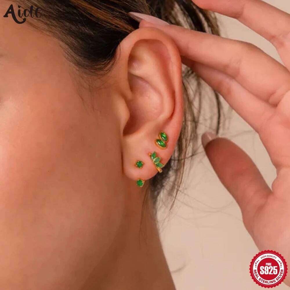 Aide 925 Sterling Silver 3PCS Women's Emerald Zircon Earrings Shaped Simple Fashionable Earring Wedding Parties Jewelry Gifts