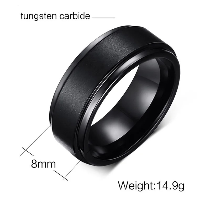 Vnox Mens Wedding Bands Rings BASIC Black Pure 8MM Tungsten Carbide Matte Brushed Center bague homme 251230