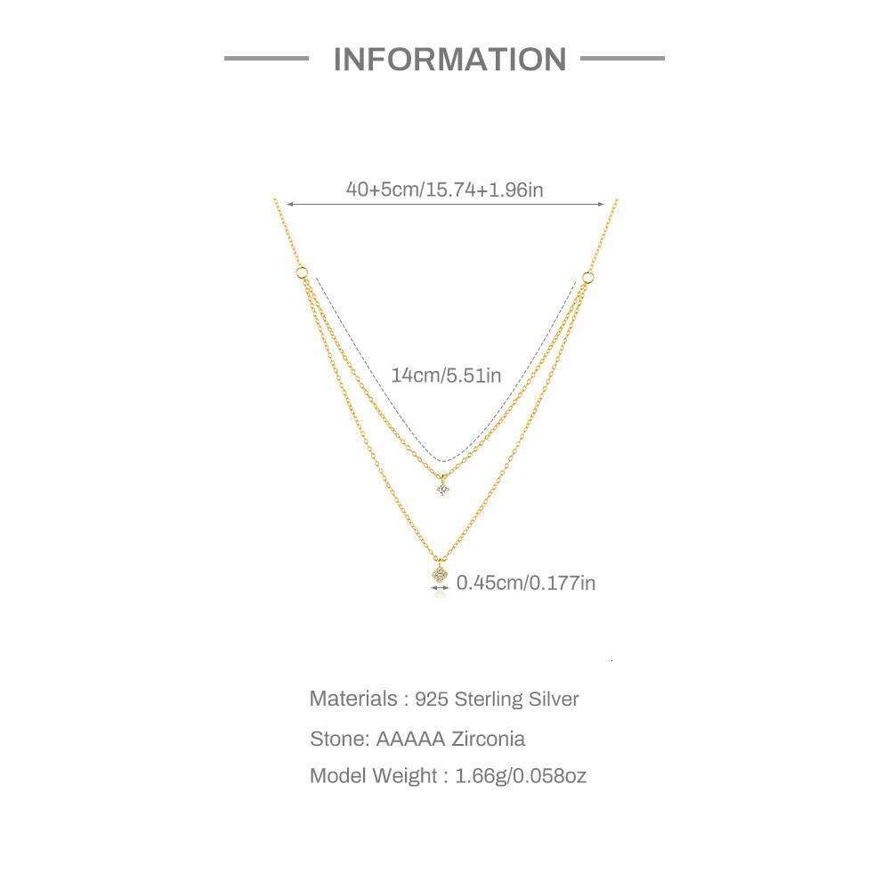 Aide 925 Sterling Silver Simple Zircon Choker for Women Fashion Double Layer Chain Small CZ Pendant Necklace Jewel Gift