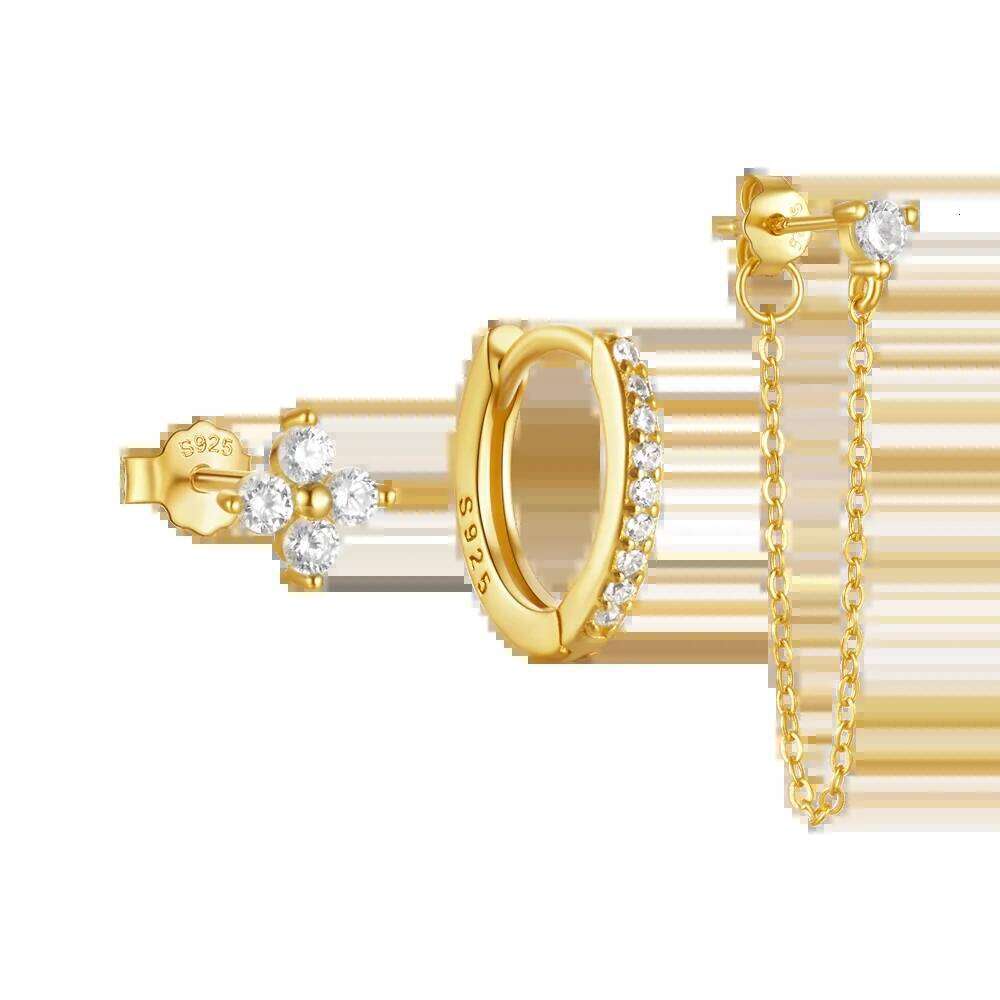 Aide 925 Sterling Silver 3pcs Chians Stud Earrings Fashion Zircon Crystal For Women Girls New Year Gift Fine Jewelry Set