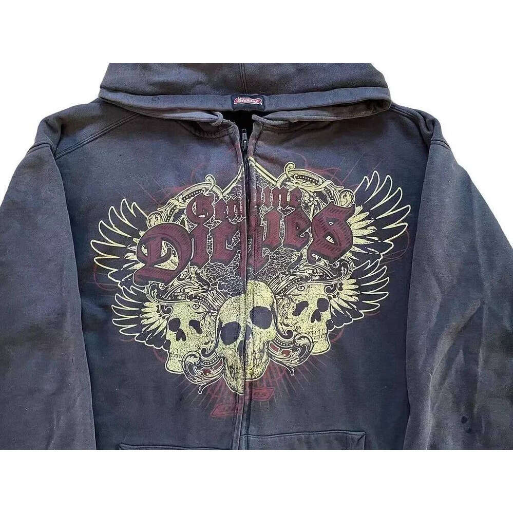 Zhehan Y2K Vintage Casual New Winter Zipper Hoodies Men's Gothic Pattern Sweatshirt Hoodie Couple Street Apparel sweatshirt hoodie