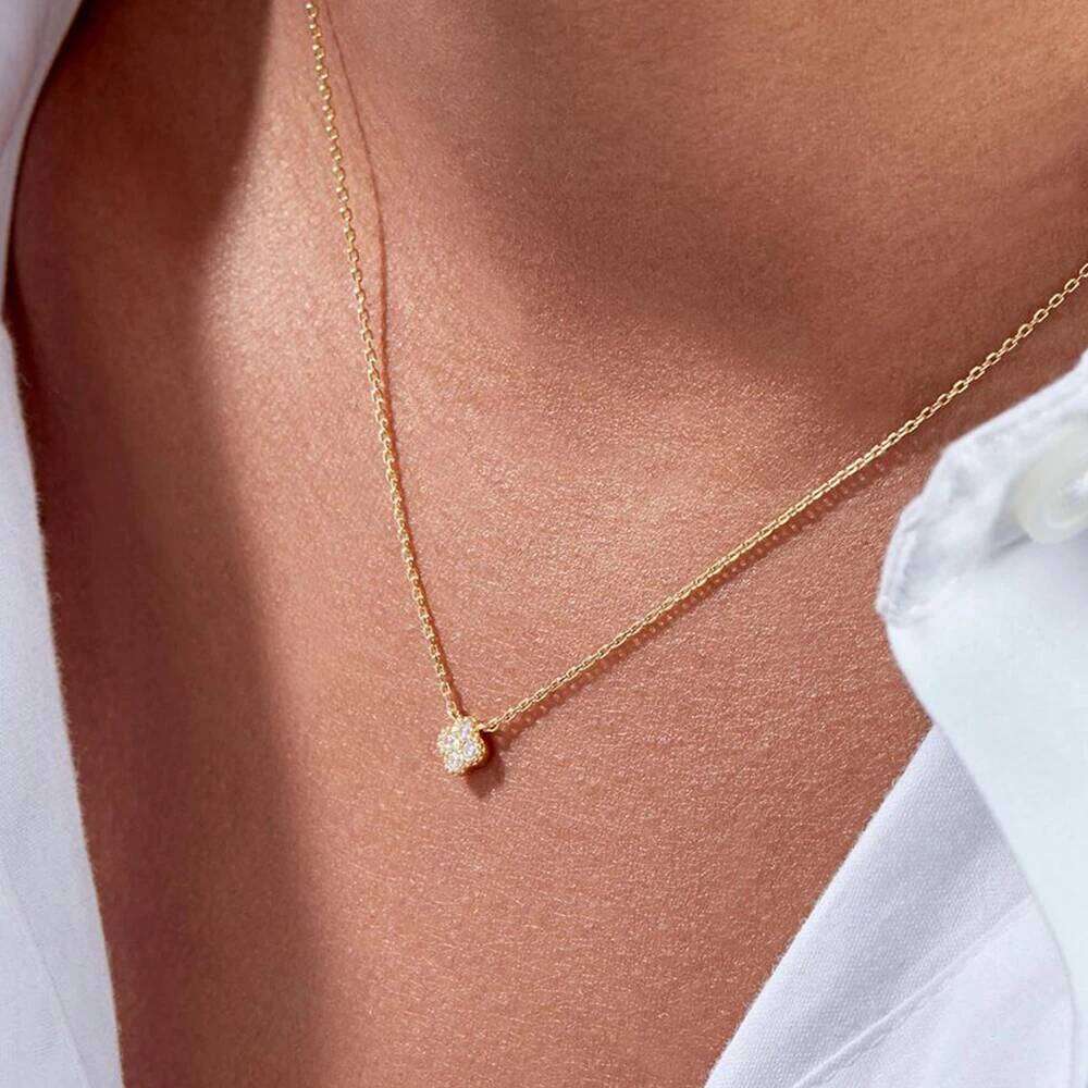 Aide Blue Four Petals Turquoise Pendant Clavicle Chain 925 Sterling Silver Necklace For Women 18K Gold Fine Jewelry Wedding Gift