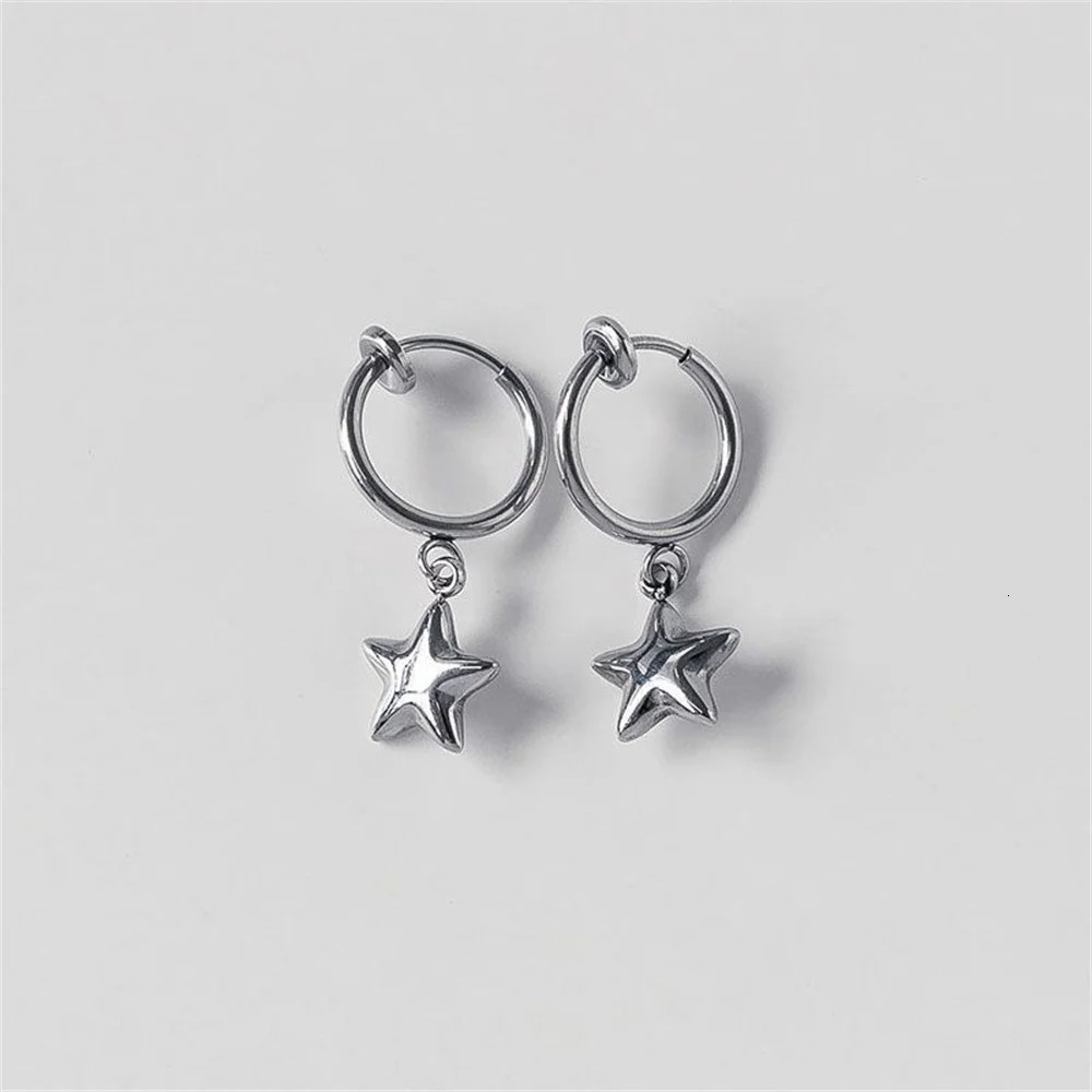 Kpop Hyunjin Ear Clip Star Pendant Earrings Niche n Fashion Personality Stainless Steel Ornament Fans Birthday Gift 251230