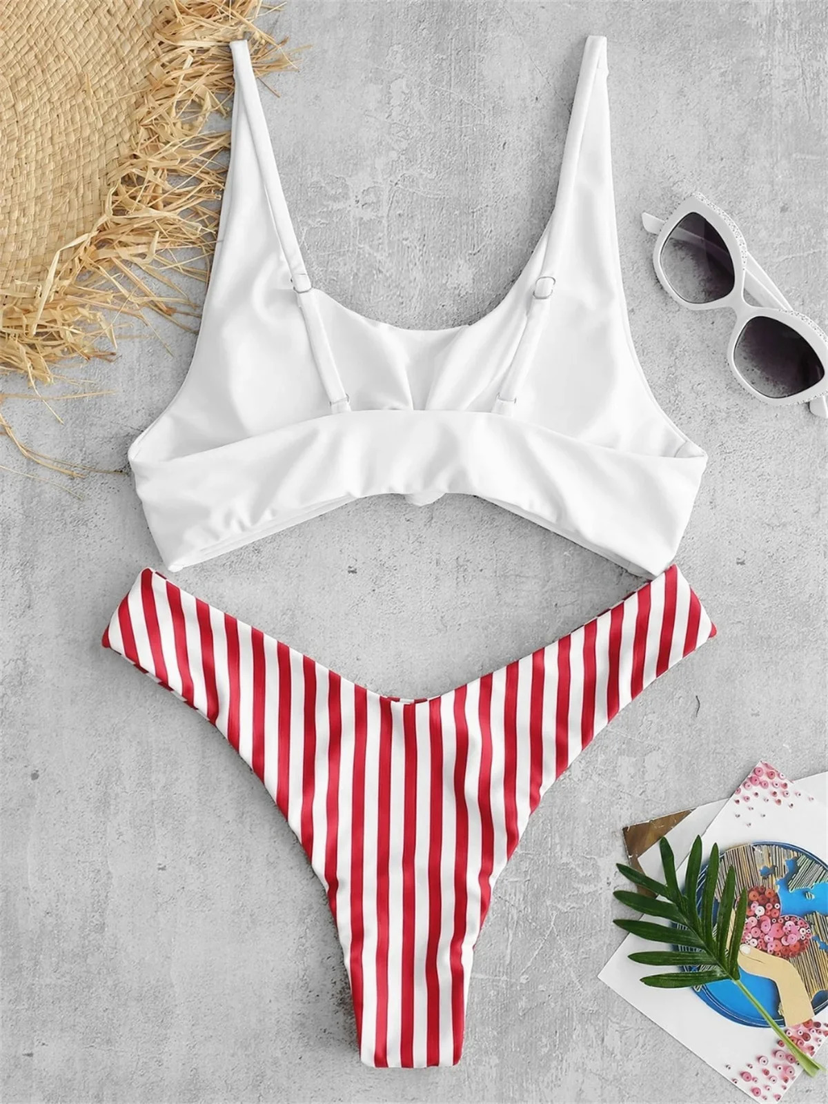Sexy Micro Bikini Women Swimsuit Scoop Neck Striped Swimwear Knot Bow Fringe Summer Beachwear Bathing Suit Push Up Biquini 251231