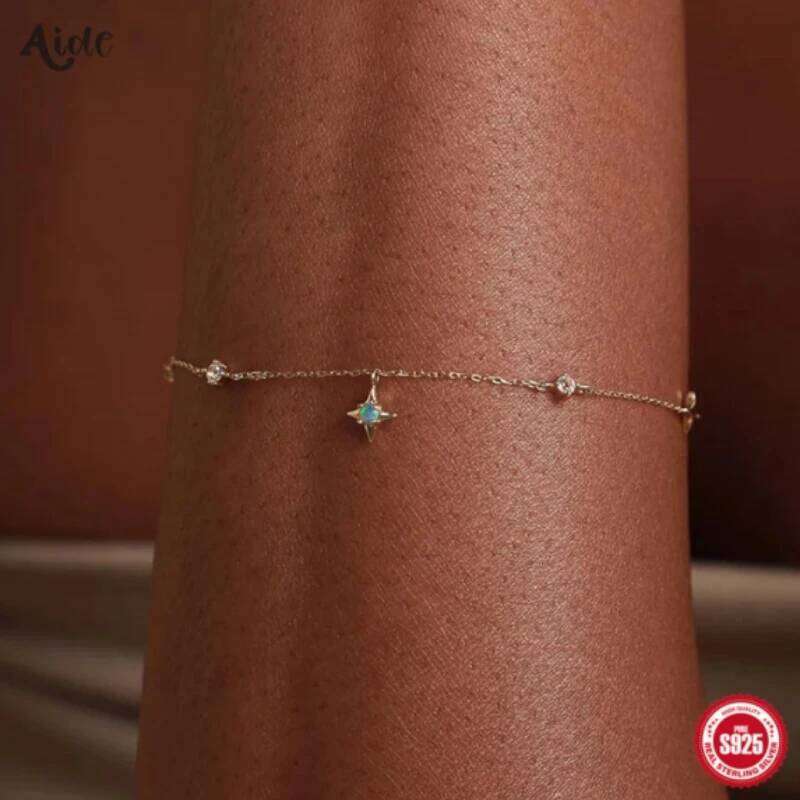 Aide 925 Sterling Silver Star Inlaid Opal With Mini Zircon Chain Bracelet For Women High Quality Elegant K Gold Jewelry Gift
