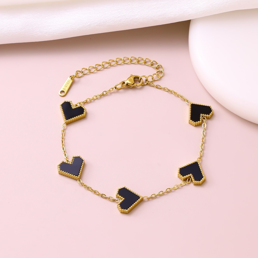 Luxury Brand Designer Jewelry Stainless Steel Single-Sided Heart-Shaped Rhombus Four-Corner Mother-Of-Pearl Bracelet Light Luxury High-End Exquisite F