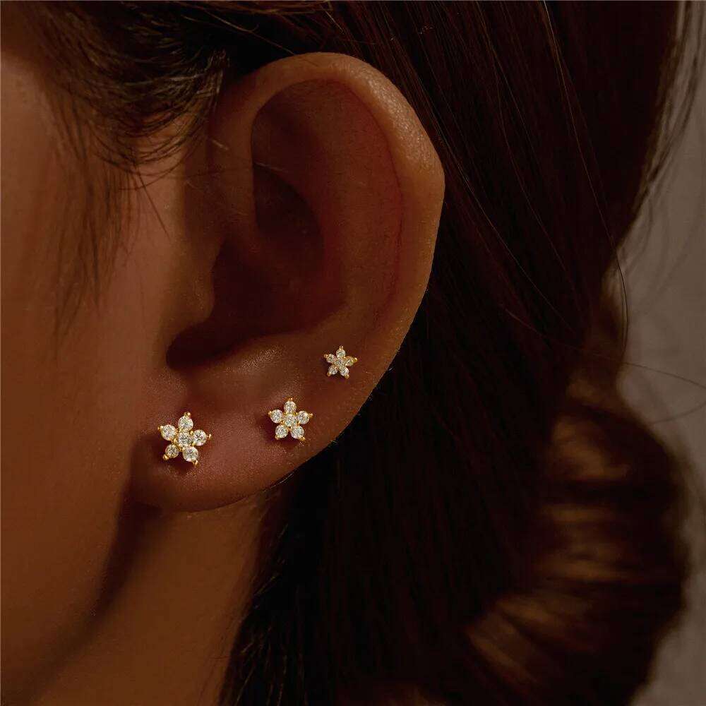 Aide 925 Sterling Silver 6pcs Set Star Cubic Oxygen Zircon Piercing Stud Earrings For Women Bohemian Elegant DIY Earring Jewelry