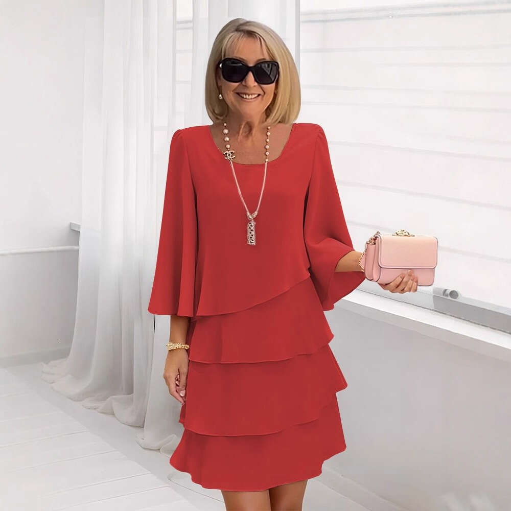 2026 Foreign Trade Spring Summer Fashion Cake Women's Elegant Loose Slimming Round Neck Dress