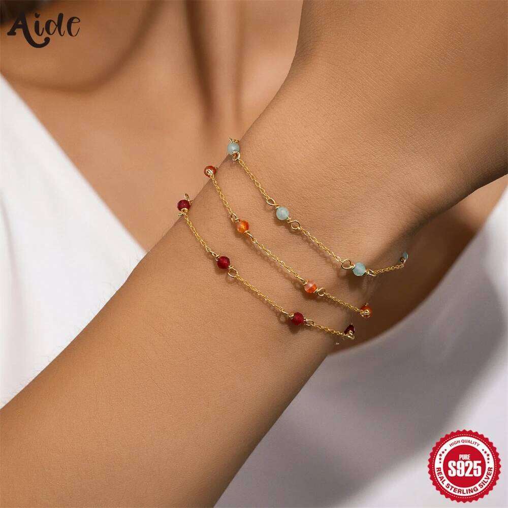 Aide 925 Sterling Silver Mini Three Colors Ball Agate Women's Simple Round Girlfriend Gift Bracelet Jewelry