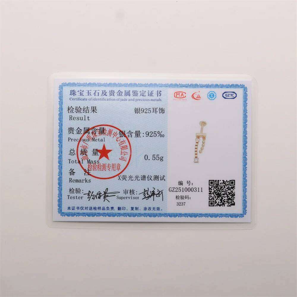 Aide Lucky Box Tassel Chain Stud Earrings 925 Sterling Silver Zircon Screw-Back Piercing Ear Jewelry for Girls New Years Gifts