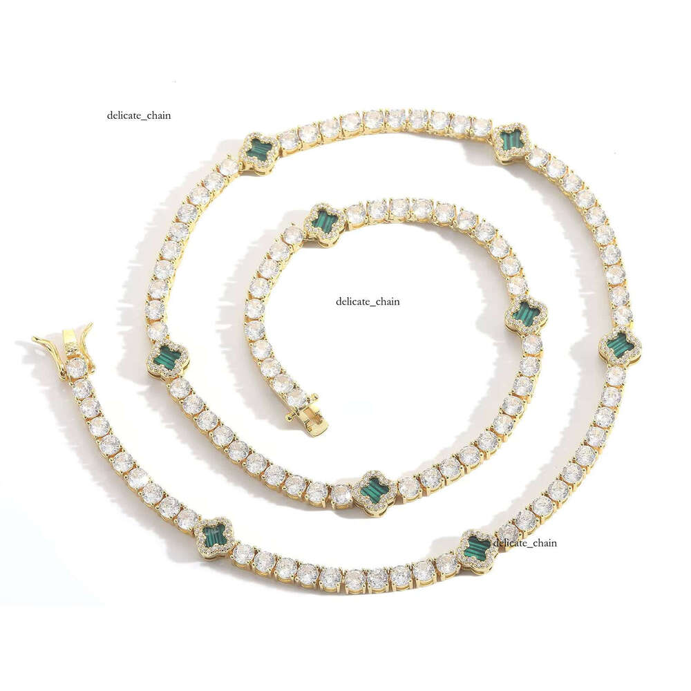 Luxurious Four-Leaf Clover Tennis Full VVS Moissanite Design Fashion Chain Necklace