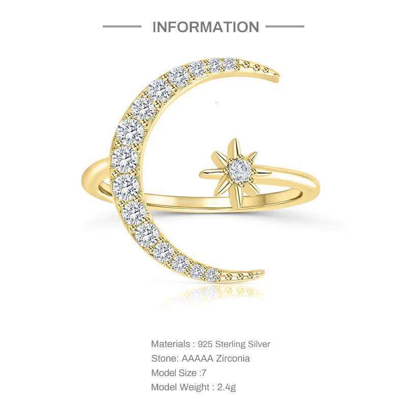 Aide 925 Sterling Silver Star Embrace Moon Zircon Adjustable Rings For Women Gold Luxury Minimalist Jewelry Wedding Party Gift