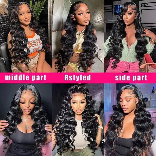 13x4 Lace Front Brazilian Hair Body Wave Natural Black Remy Hair Transparent Lace Bleached Bangs for Women Medium Length Wigs