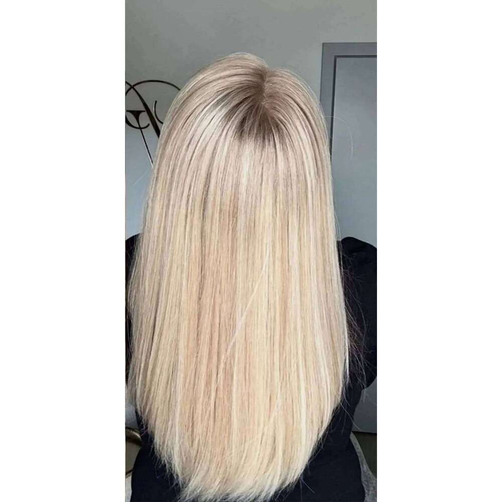 180% Density Natural Straight Ombre Light Blonde Glueless Wigs Synthetic Hair Mix Color High Temperature Silk Daily