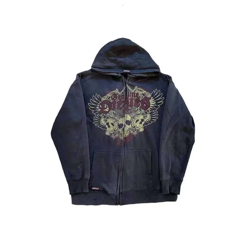 Zhehan Y2K Vintage Casual New Winter Zipper Hoodies Men's Gothic Pattern Sweatshirt Hoodie Couple Street Apparel sweatshirt hoodie