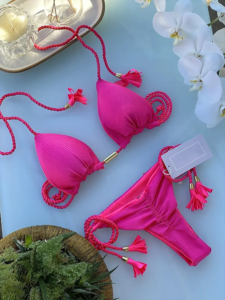 Adjustable Bandage Bikini Set Swimwear Swimsuit Woman Sexy Bathing Suits Solid Bikinis Triangle Female Summer Beachwear 251231