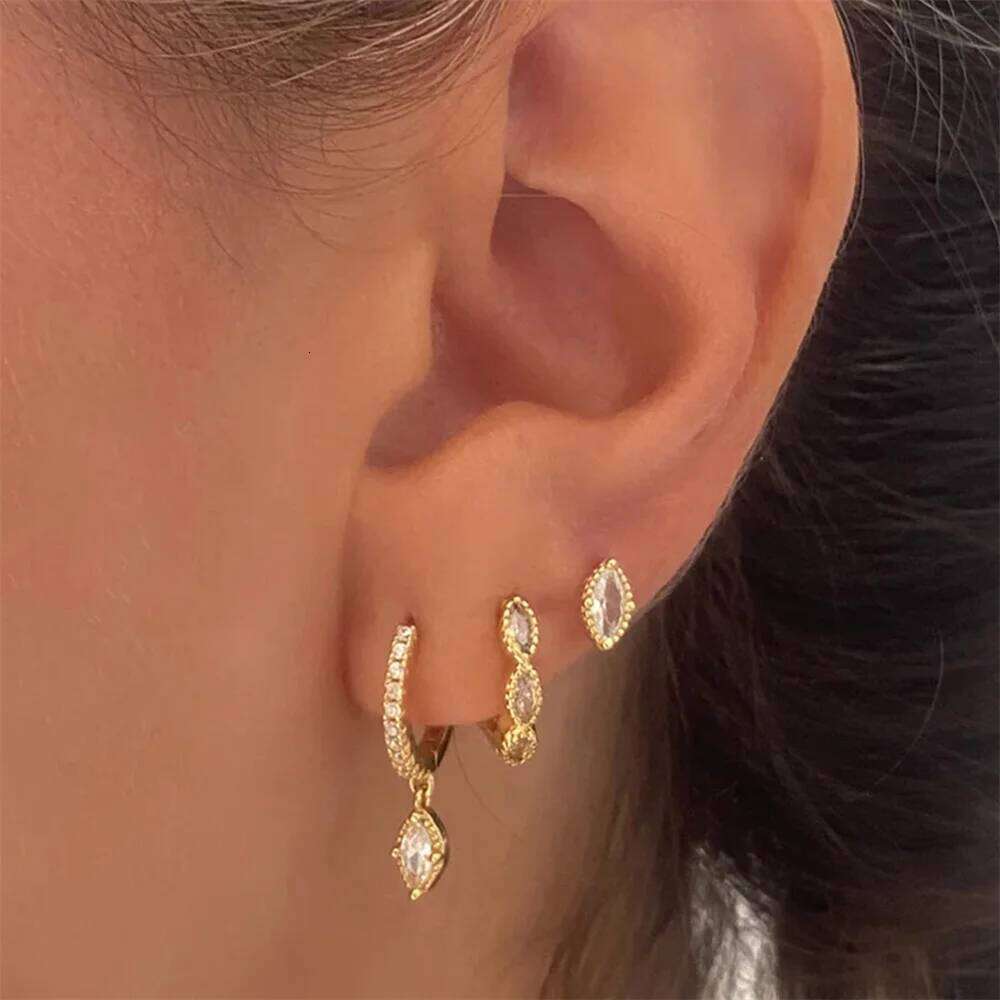 Aide 1 Set Horse Eye Crown Simple 925 Sterling Silver Stud For Women Water-Drop Shiny Zircon Earring Fine Jewelry