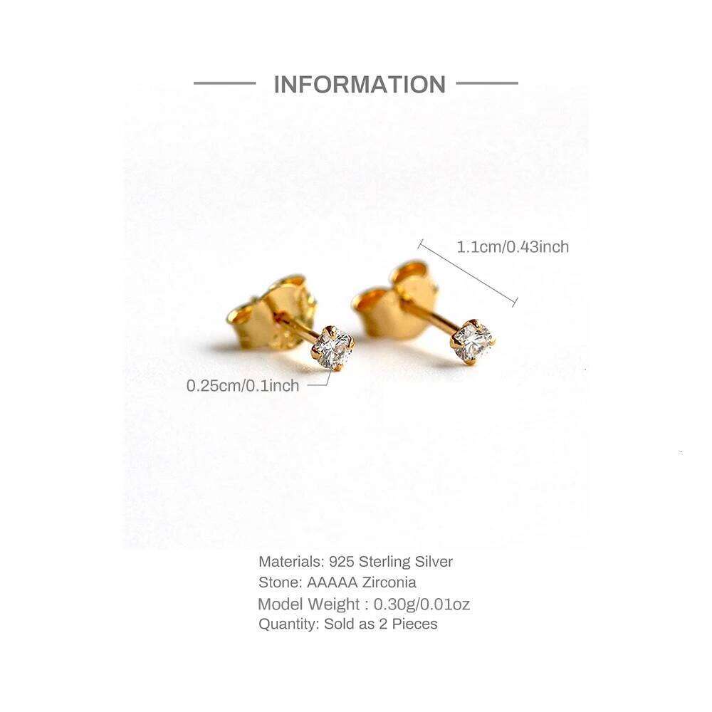 Aide 925 Sterling Silver 2.5/3/3.5mm Mini Round Zircon Bar Piercing Stub Earrings For Women Minimalist Jewelry Party Set Gift