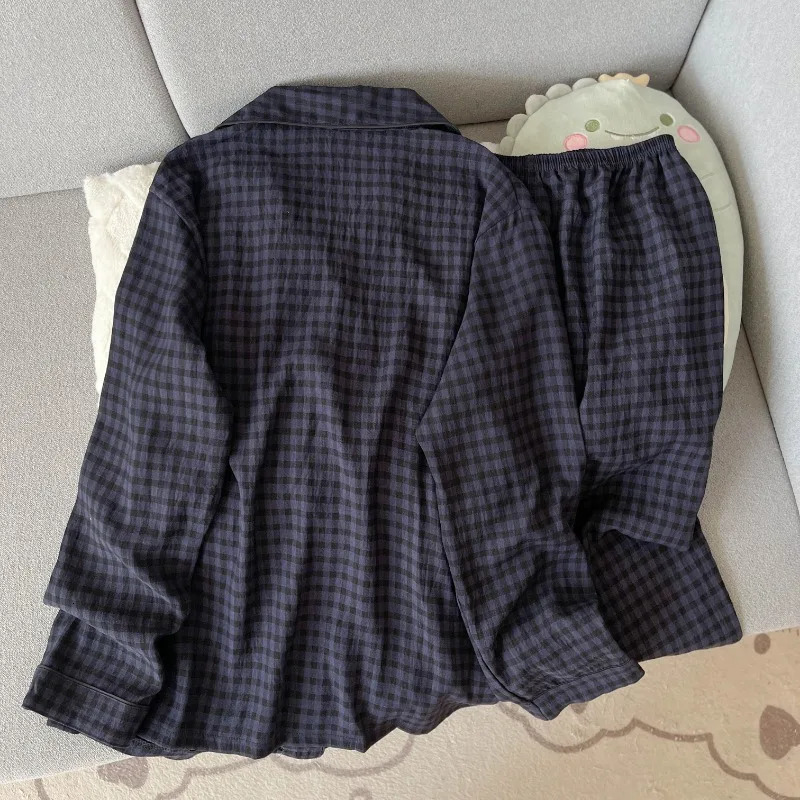 y Dog Vintage Plaid 2 Piece Suit Pyjama Femme Korean Style Casual Soft Fashion Womens Pajamas Autumn Sleepwear 251231