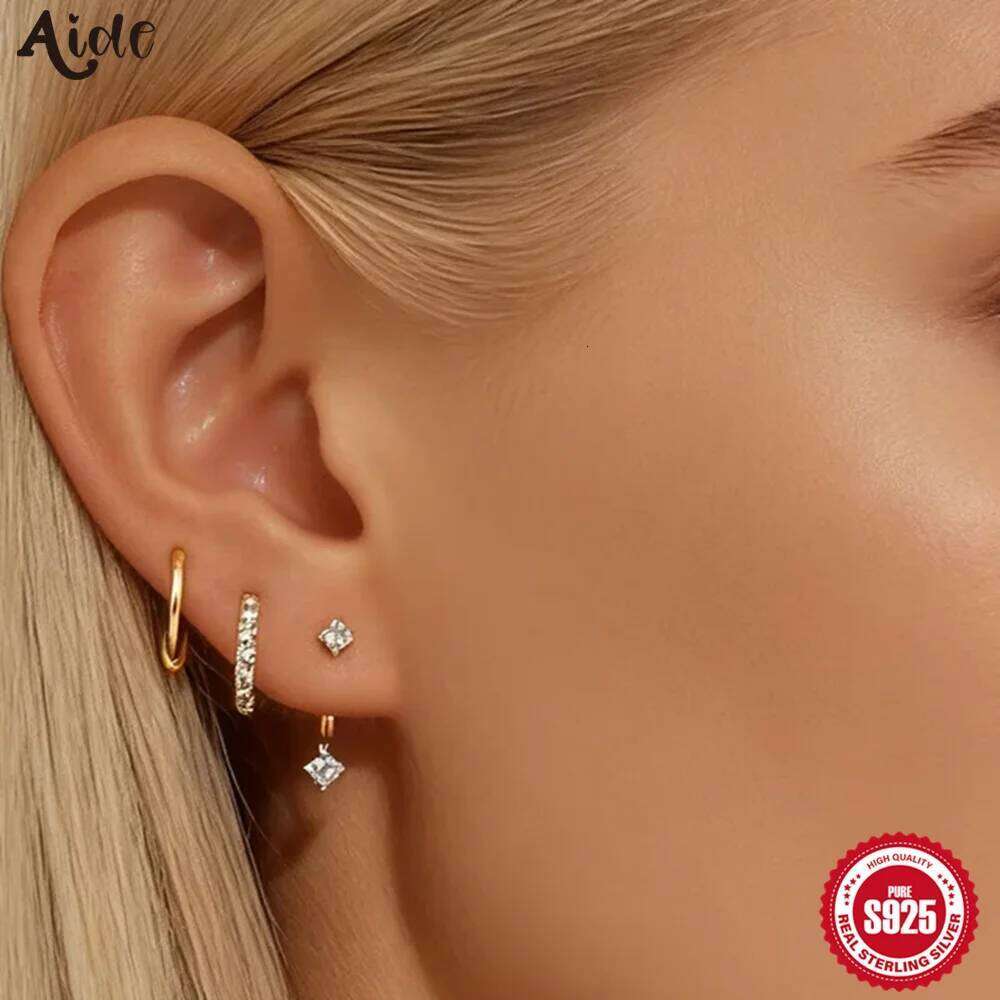 Aide 1piece 925 Sterling Silver Classic Ear Bone Earrings For Women Ins CZ Flat Head Piercing Navel piercing Earring Jewelry