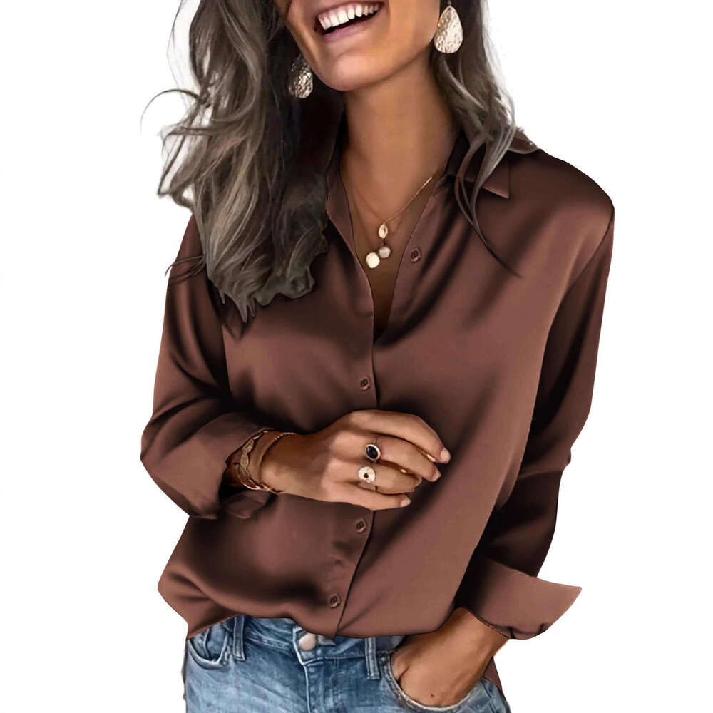 European and American Cross-Border Trade Women's Satin Silk Shirt Long Sleeve Business Casual Top