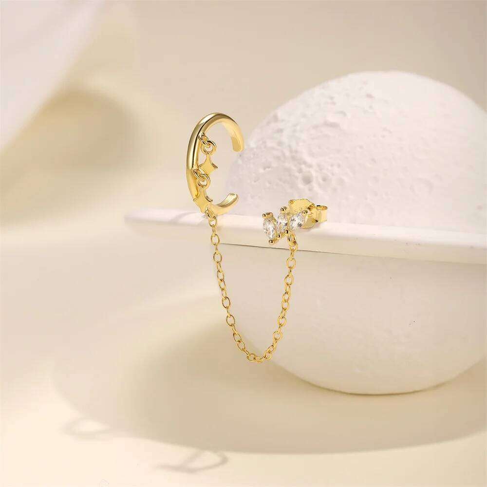 Aide Double Chain 925 Sterling Silver Crystal Tassel Star Earrings Fashion Party Women Wedding Jewelry New Year Gifts