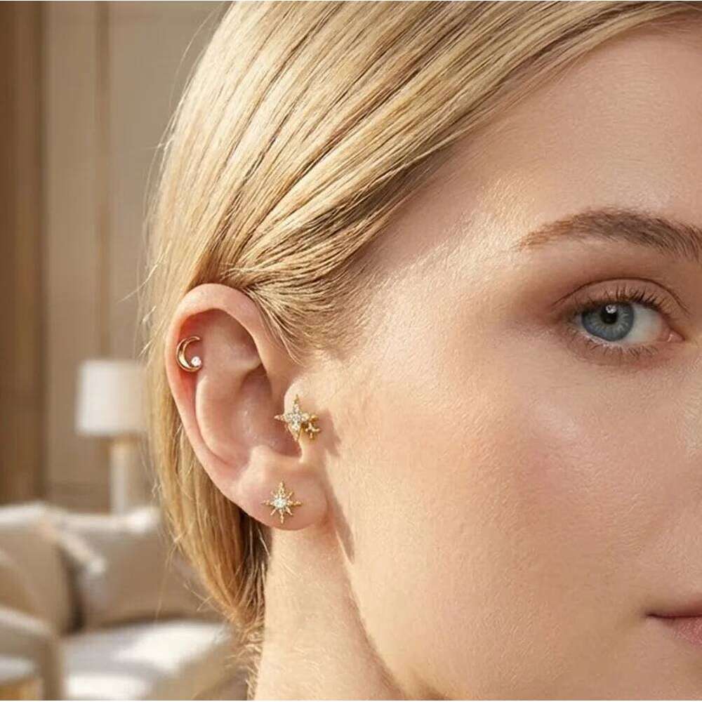 Aide 925 Sterling Silver 3pc Earrings For Women Classic Zircon Geometric Crystal Set Layering Stud Earring Daily Jewelry