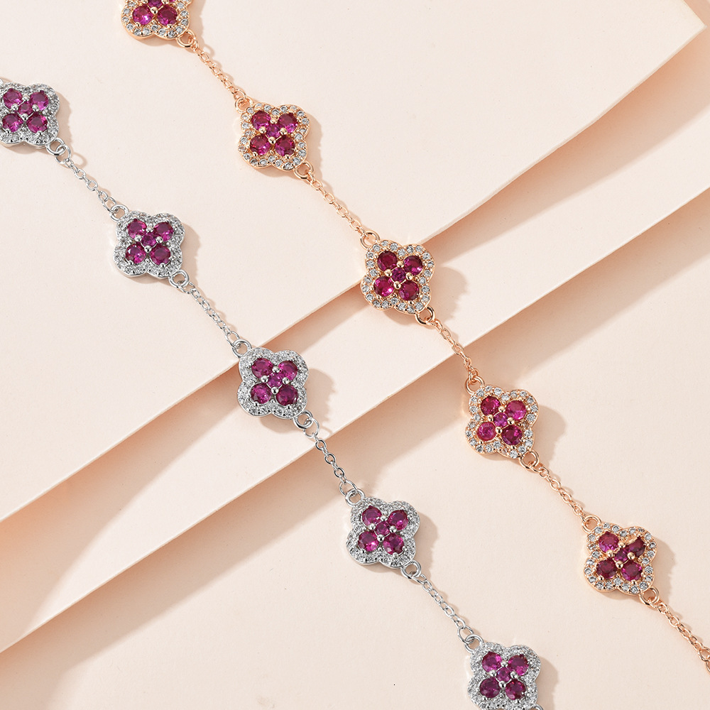 Luxury Brand Designer Jewelry European And American Style Five-Petal Four-Leaf Clover Purple Zircon Flower Niche Versatile Exquisite Design Bracelet F