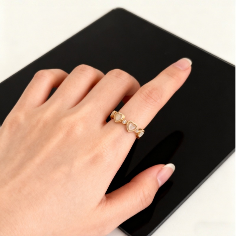 Valentine's Day Bestseller! Romantic Heart Stone Ring - Gold Plated Adjustable Shiny Jewelry Hot Sale