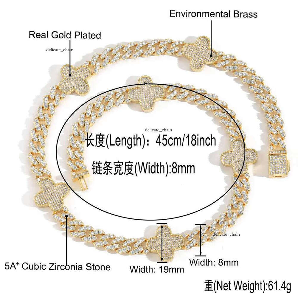 BESXL0402 Floral Hot Sale Four Necklaces New Design Shiny VVS Moissanite with Cuban Chain Link Gift