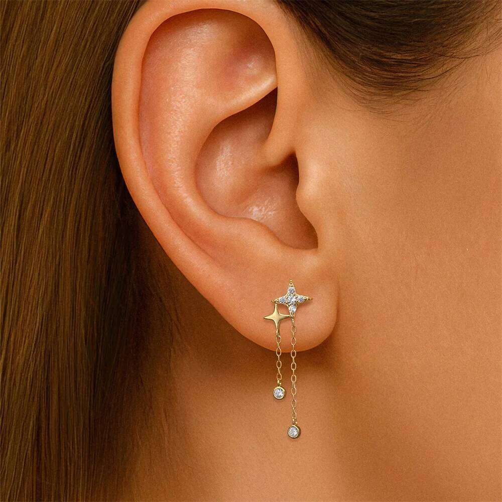 Aide S925 Sterling Silver New Arrival Double Ear Studs Tassel Chains Long Earring Fashion Hoop Earrings for Women Luxury Jewelry