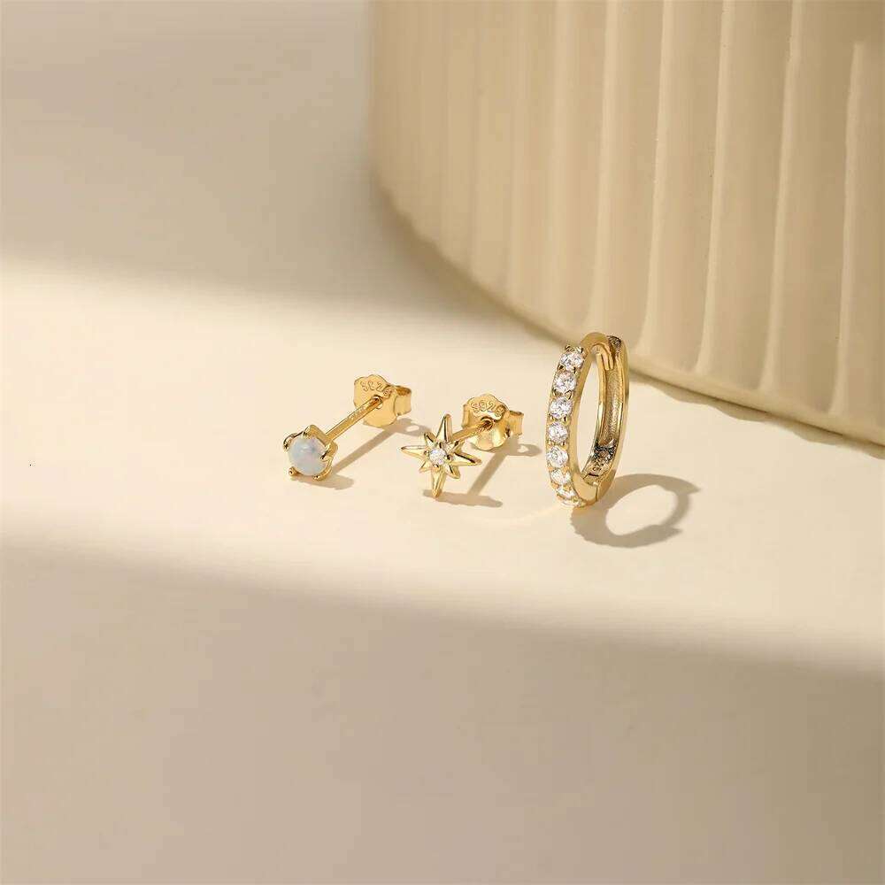 Aide 925 Sterling Silver Simple Design Mini Zircon Stud For Women Girls Ear Clips Earring 3pieces Y2k INS Trendy Jewelry