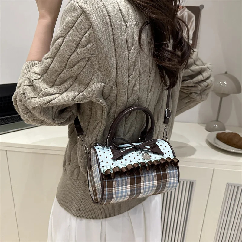 Sweet Bow Crossbody Pillow Bags Versatile Vintage Plaid Ladies Shoulder Bag Lightweight Portable Women Handbag Purse 251231