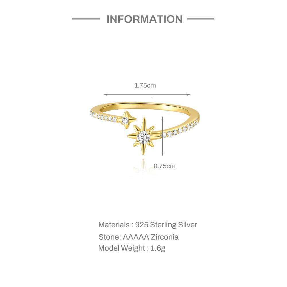 Aide Moon and Star Designed Women Finger 925 Silver Opening Adjustable Exquisite Girls Index Rings Daily Statement Jewelry