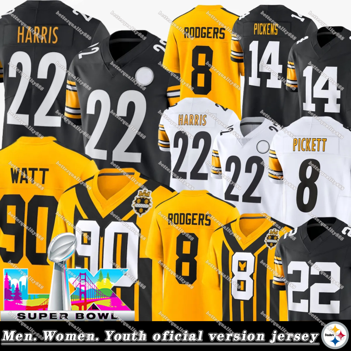 Pittsburghcity SteelersS jersey #90 Watt #4 Metcalf #8 Rodgers Diontae Johnson Will Howard Joey Porter Jr. Football Jerseys