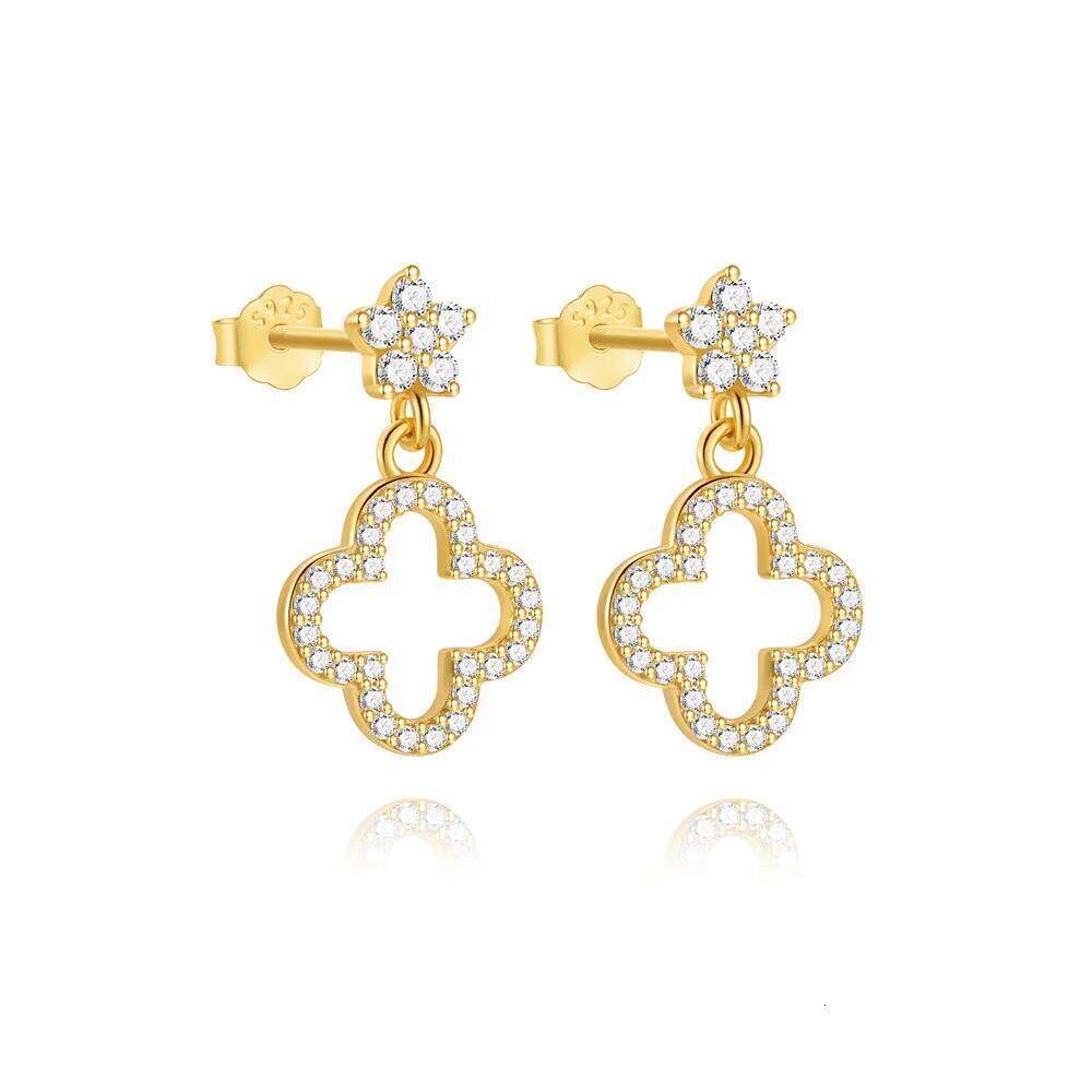 Aide 925 Sterling Silver Creative Hollow Four Plum Blossom Simple Style Four-Leaf Clover Handmade DIY Studs Jewelry Accessories