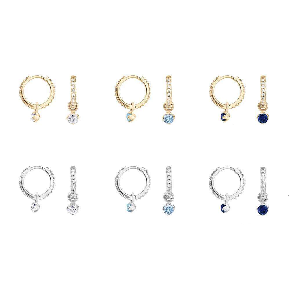 Aide 925 Sterling Silver Unique Flora Receptacle Zircon Charm Earrings For Women White Blue Crystal Hoop Piercing Pendientes